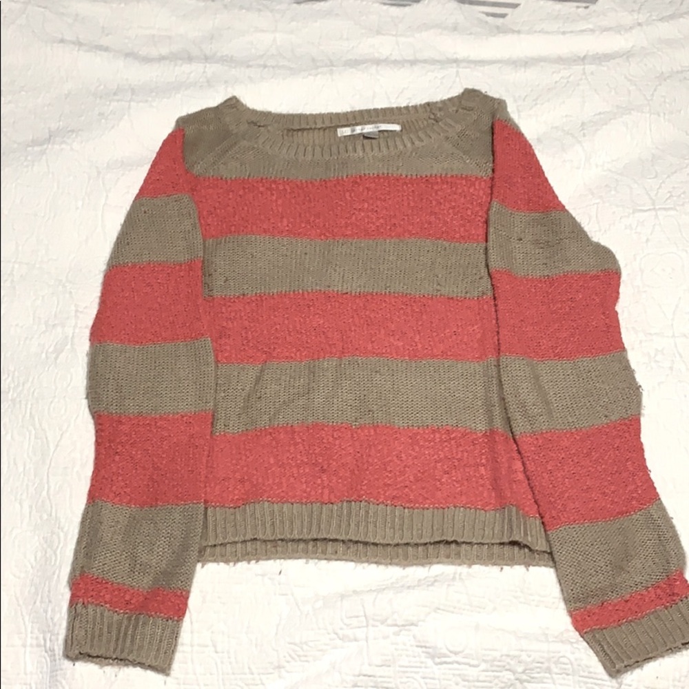 Brown & coral strip sweater